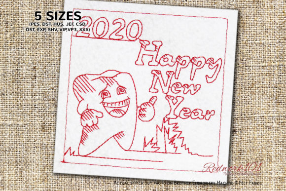 A Cheerful Tooth Cartoon for New Year Embroidery