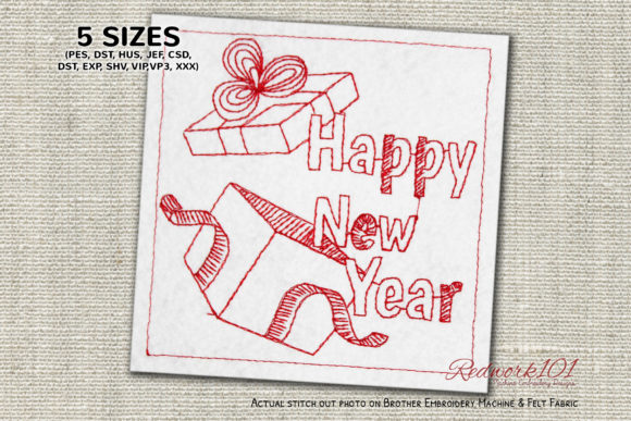 A Festive New Year Gift Box Lineart Embroidery Design