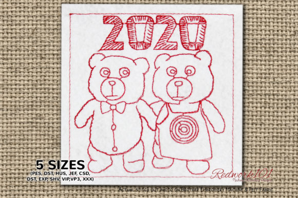 A Warm New Year's Embrace: The Teddy Bear Couple Embroidery Design
