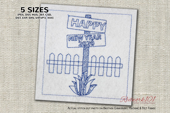 A Warm Review of the New Year Sign Board Redwork Design