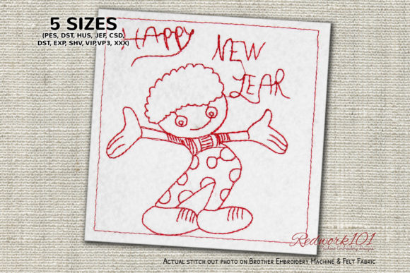 Happy Boy Welcoming New Year Embroidery Design
