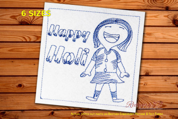 Reviewing Happy Holi with Cute Girl Redwork Embroidery