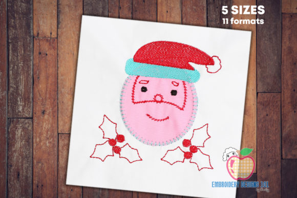 Santa Face Sketch Embroidery for Boutique Apparel Projects